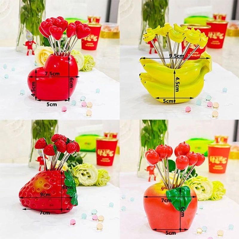 Cute Apple Strawberry Banana 201 Stainless Steel Plastic Fruit Fork 1 Set