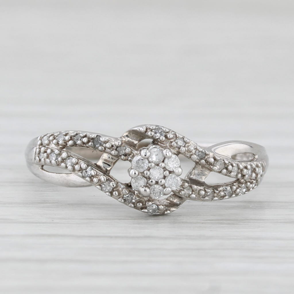 Diamond Cluster Engagement Ring Woven Band 10k White Gold Size 6.75
