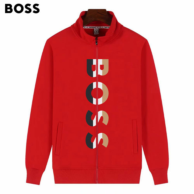 BOSS Fleece Zipper Stand Collar Sweatershirt for Autumn Winter