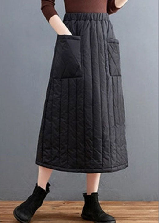 Bohemian Black Pockets Fine Cotton Filled Skirts Winter