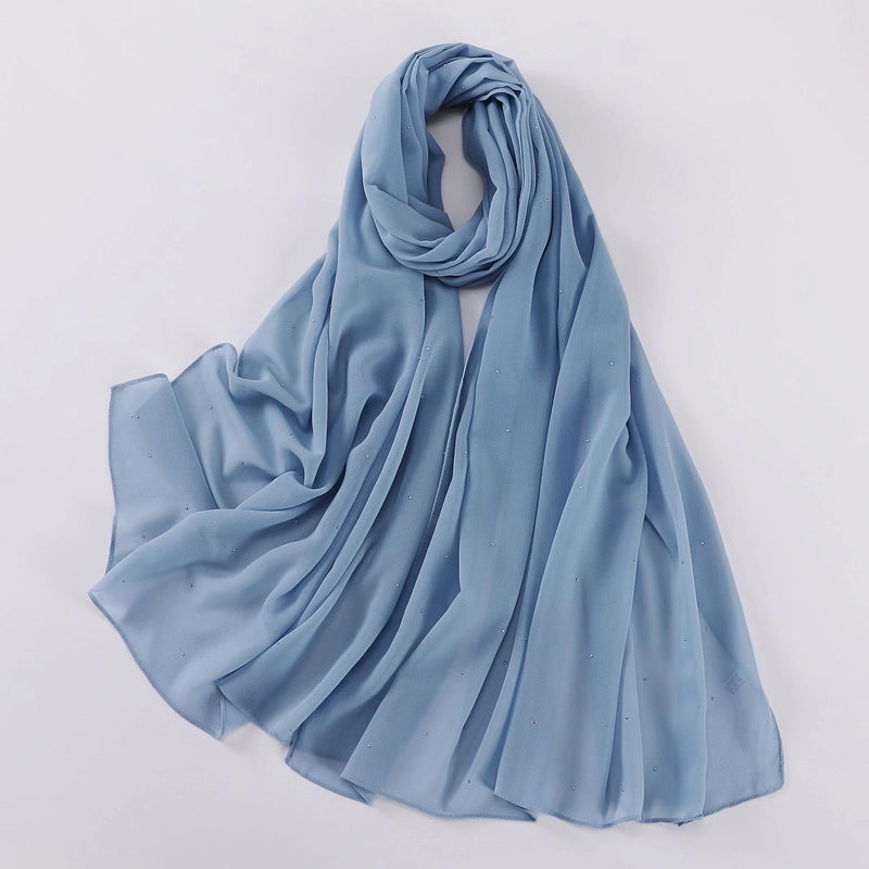 New Pearl Chiffon Long Scarf Gypsophila Hot Drilling Scarf Hui Scarf Middle East Turban Muslim Hijab