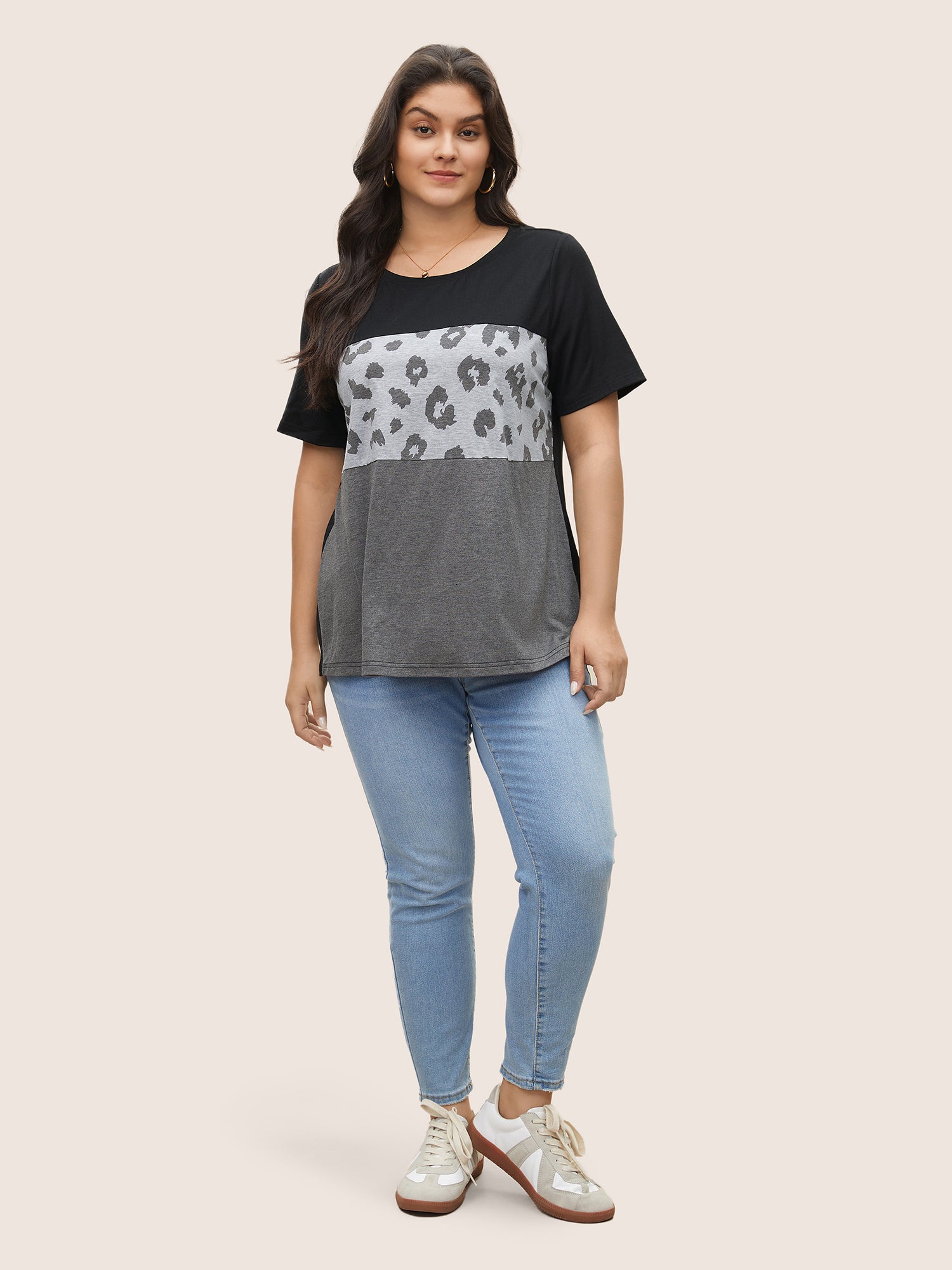 Colorblock Contrast Patchwork Leopard T-shirt