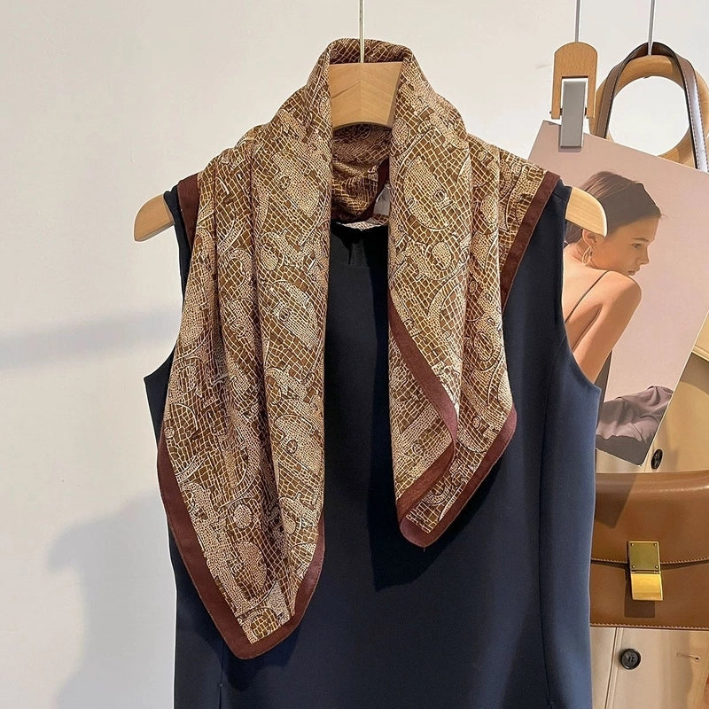 Women's Elegant Flower Polyester Silk Scarf