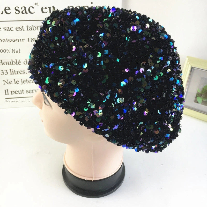 Korean Style Fashion Net Red Gold Velvet Sequined Beret Women's Autumn And Winter Fashion Temperament Painter Hat Beret