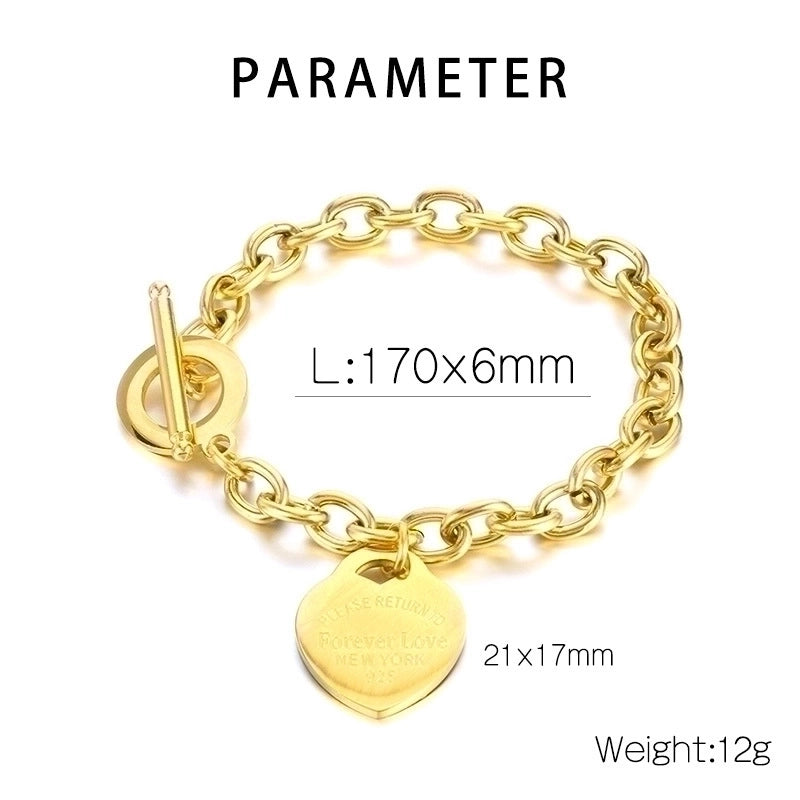 Casual Heart Shape Stainless Steel Titanium Steel Plating Bracelets Necklace