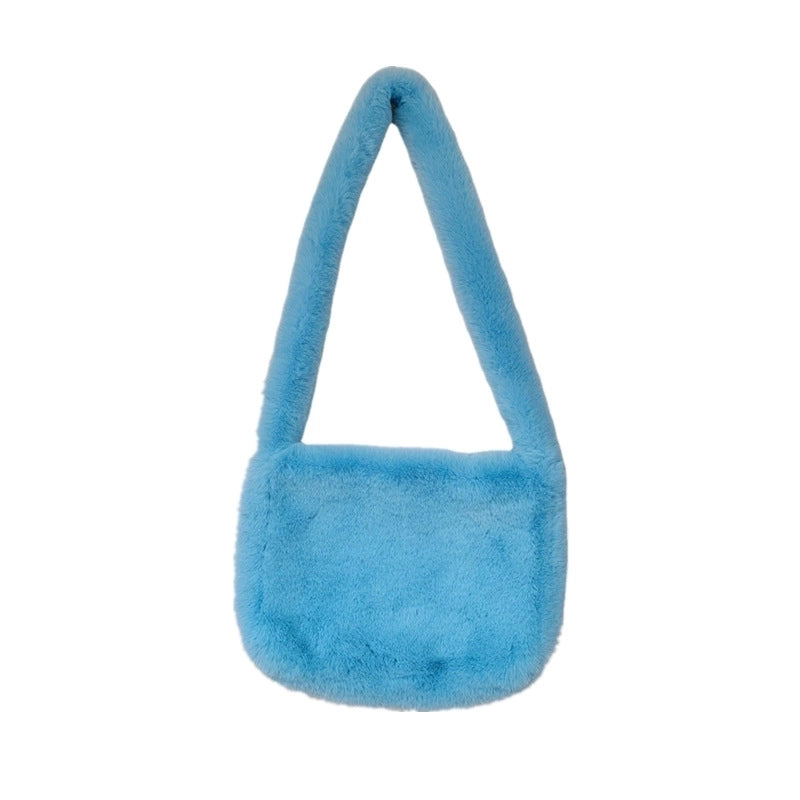Women's Large All Seasons Plush Solid Color Streetwear Square Zipper Shoulder Bag