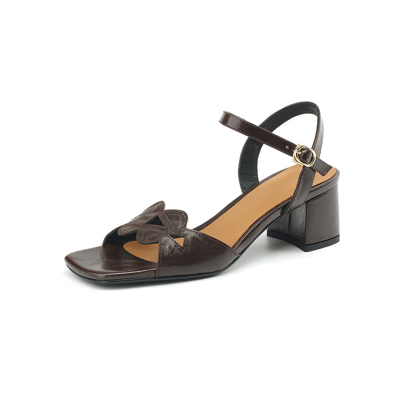 Elegant Square Toe Leather Sandals 50mm Block Heel Open Toe Pumps for Summer in Silver/Apricot/Brown