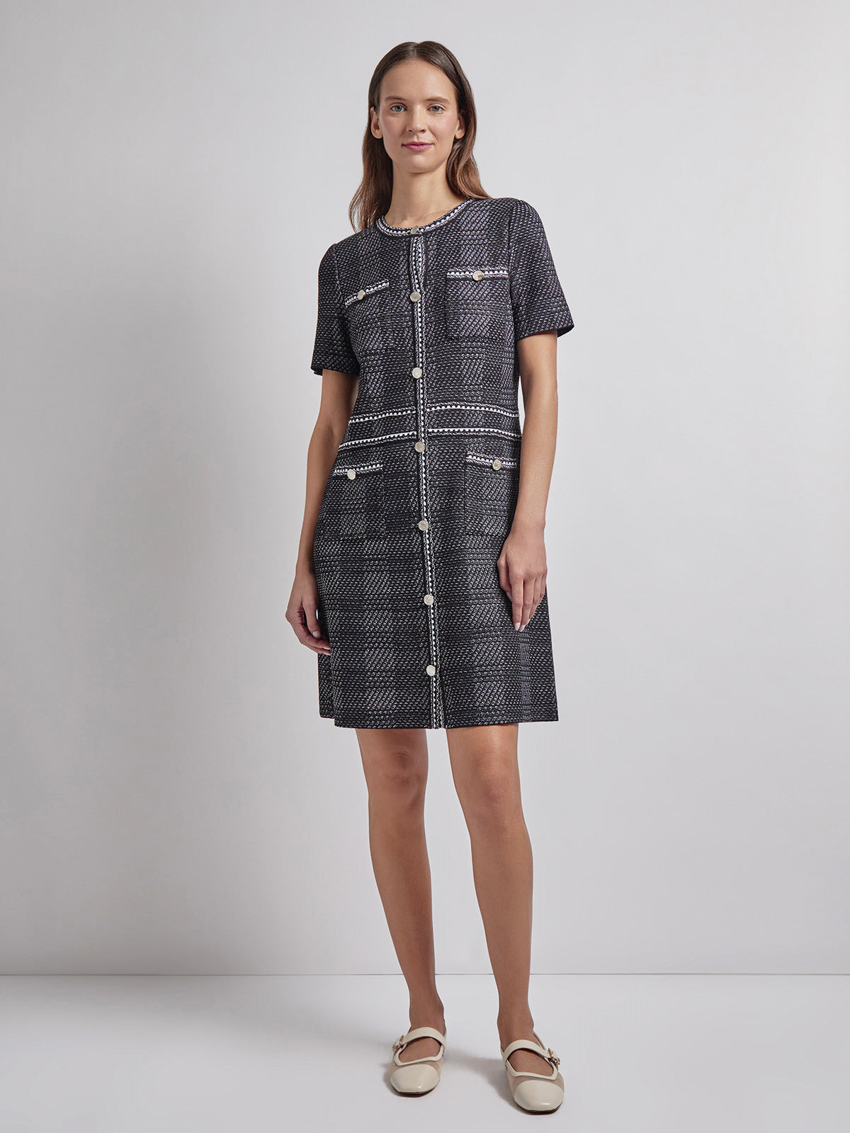 Bold Plaid Tweed Knit Sheath Dress - Modern Fit