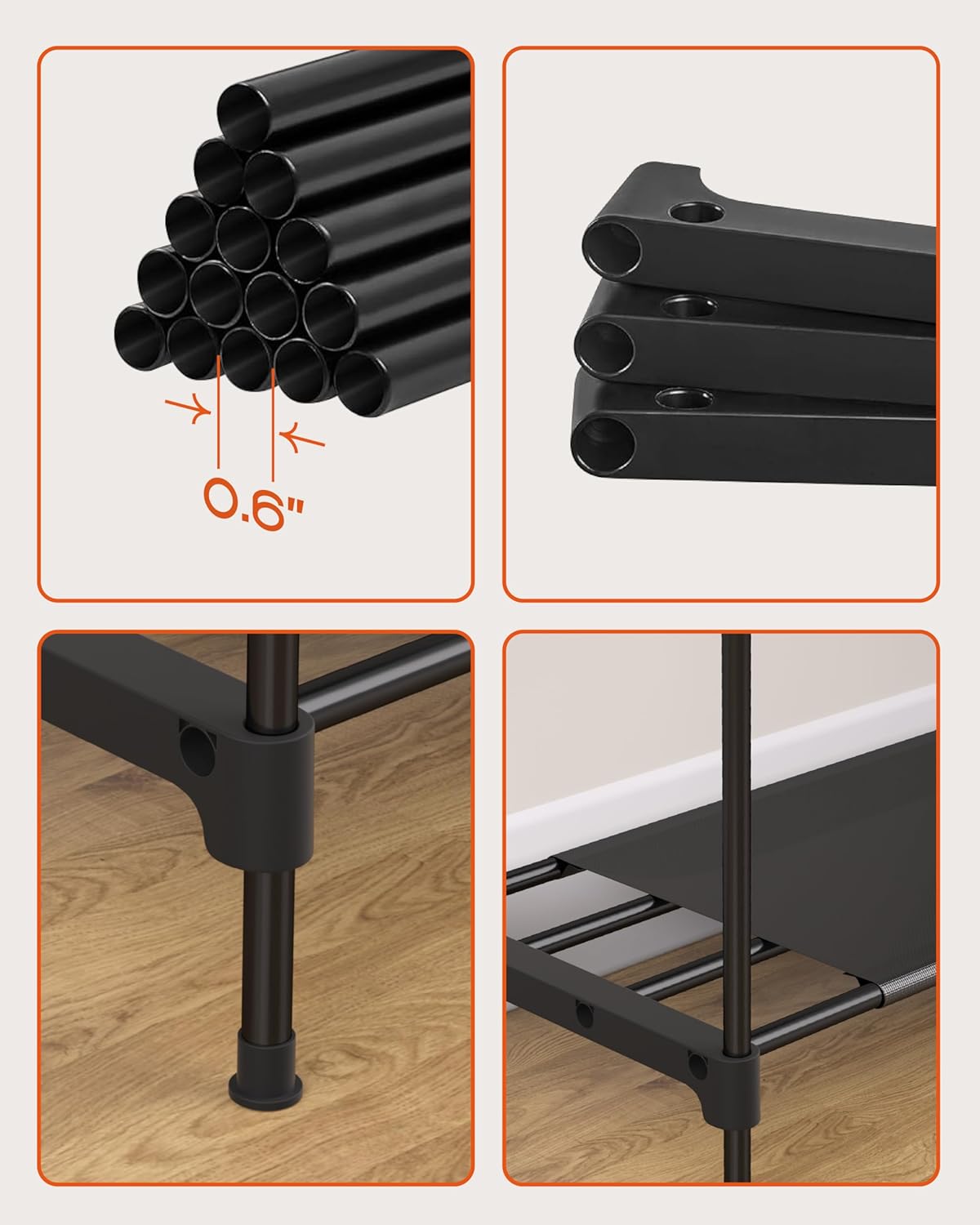 Clothes Rack, Portable Closet, 54.3 Inch Large Capacity Wardrobe Closet, Clothes Storage Organizer with Shelves and 3 Hanging Rods, Easy to Assembly, Black PCT022B01