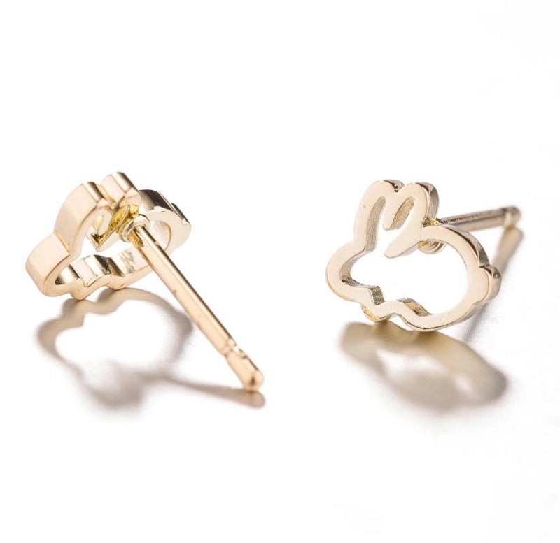 Minimalist Letter Cat Elephant Stainless Steel Plating Hollow Out Ear Studs 1 Pair