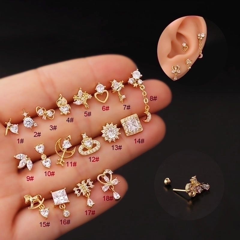 Ear Cartilage Rings & Studs Fashion Geometric 316L Stainless Steel  Copper Plating Inlay Zircon