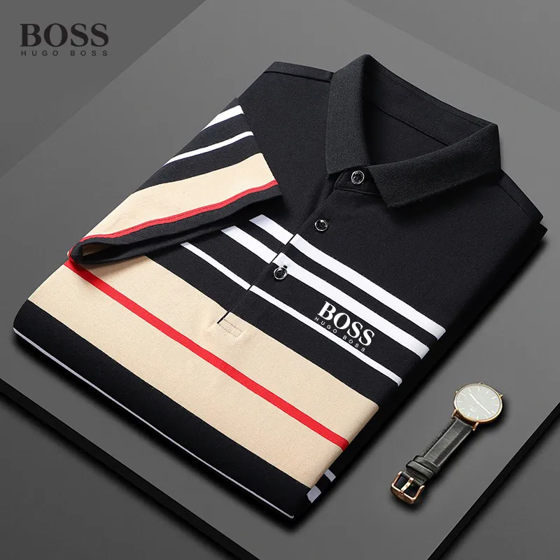 BOSS Patchwork Stripe Short Sleeve Polo