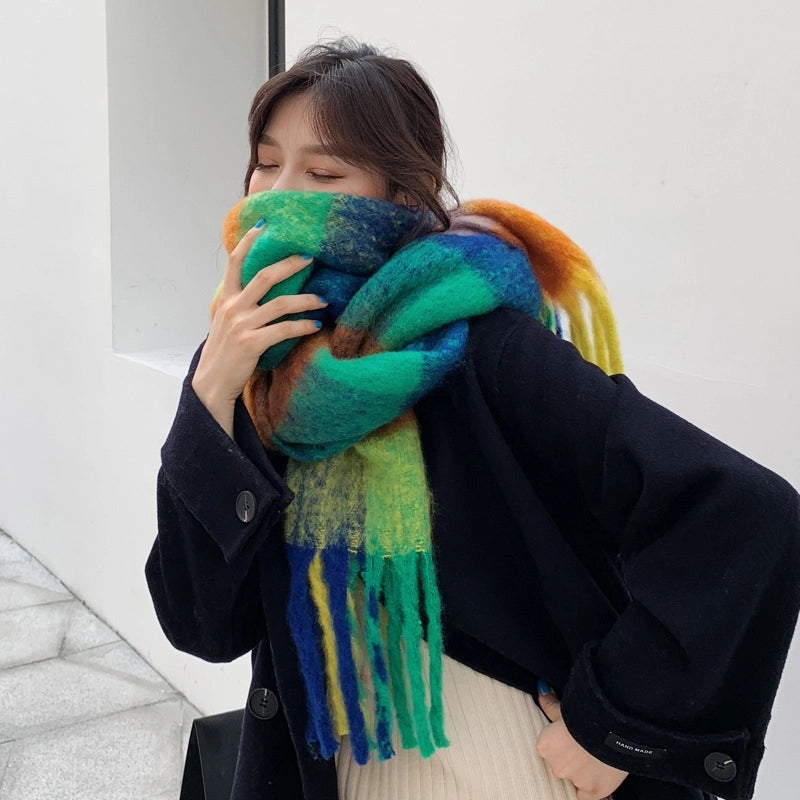 Warm Neck New Autumn And Winter Cashmere Tassel Scarf Women's Warm Thickened Double-Sided Color Matching Extra Large Shawl