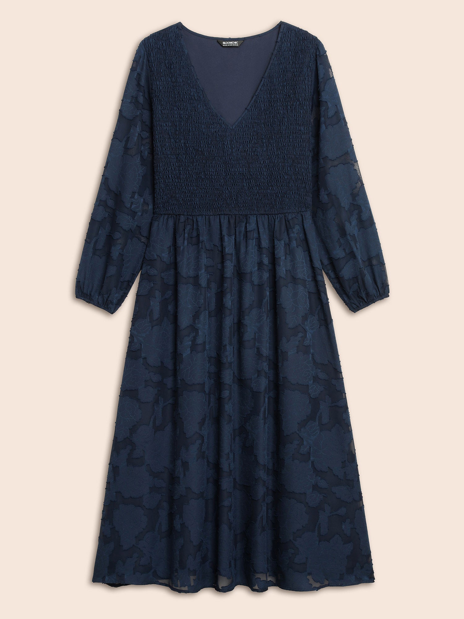 Solid Textured Shirred Elastic Waist Dress