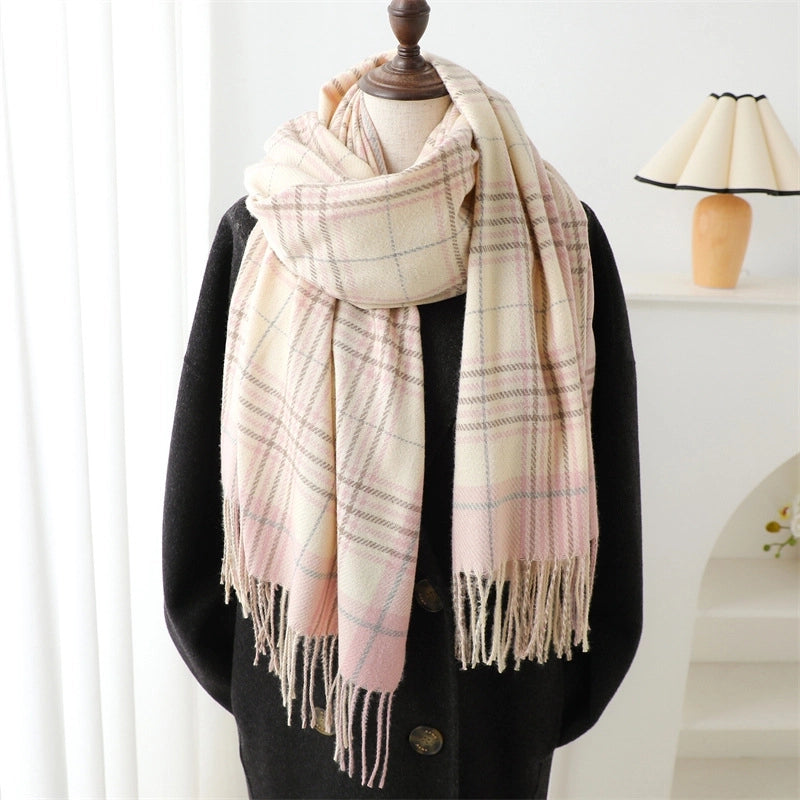 New Plaid Artificial Cashmere Scarf Autumn And Winter Simple All-Matching Warm Scarf Women's Thickened Tassel Shawl