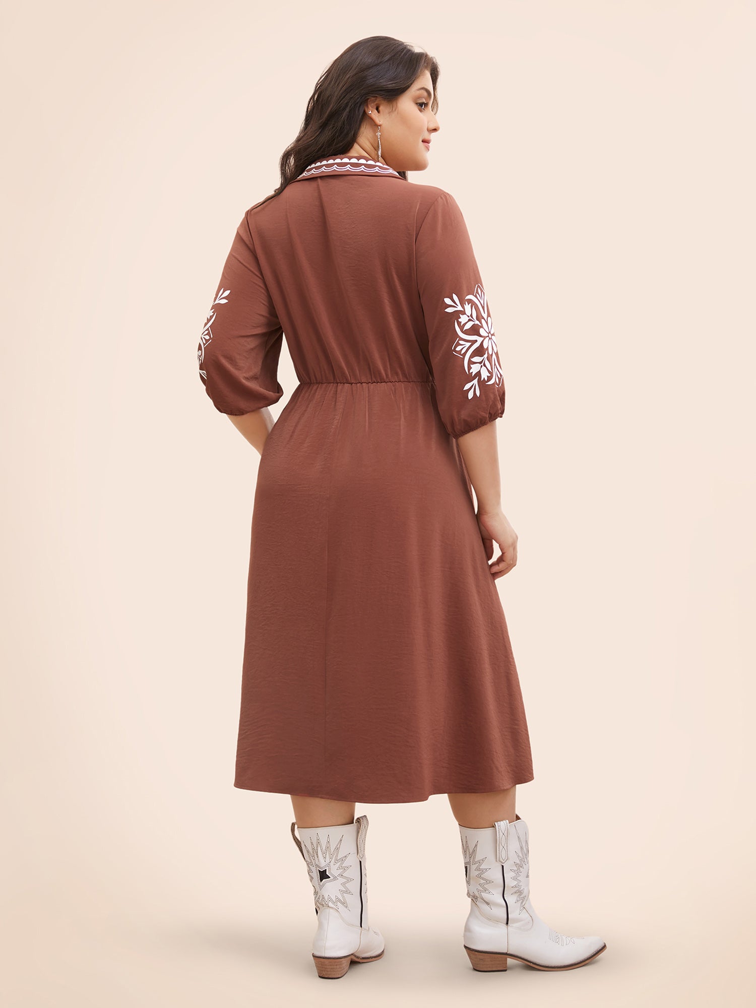 Precision Printing Waist-Cinching Midi Dress