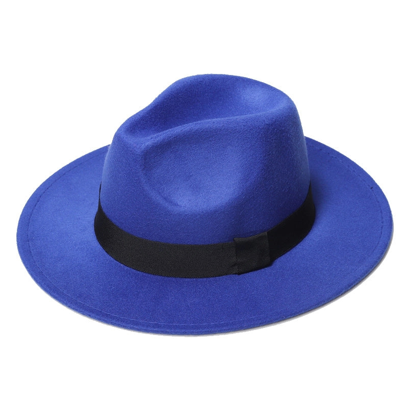 Autumn And Winter New Square Ribbon Panama Top Hat British Style Flat Rim Jazz Hat Woolen Hat Men