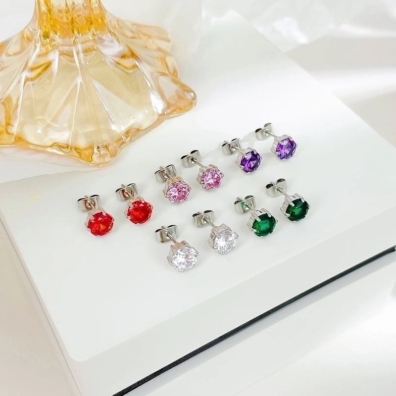 1 Pair Minimalist Round Inlay 304 Stainless Steel Zircon White Gold Plated Gold Plated Ear Studs