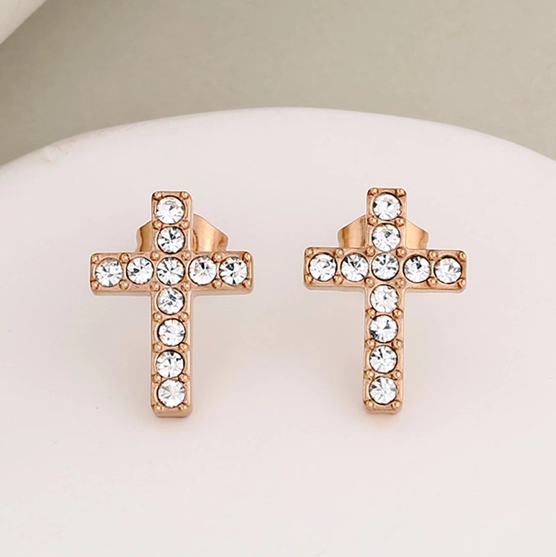 1 Set 1 Pair Luxurious Shiny Cross 304 Stainless Steel Ear Studs