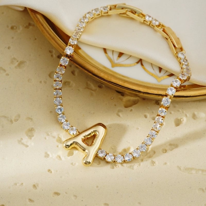 304 Stainless Steel Copper K Gold Plated Minimalist Classic Style Plating Inlay Letter Zircon Bracelets