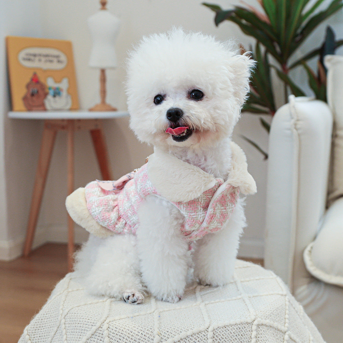 Sweet Plaid Pattern Fleece Dog Cat Dress Jacket