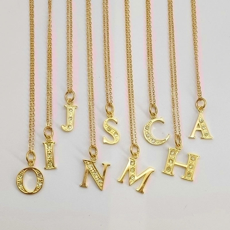 Minimalist Letter 304 Stainless Steel Rhinestones Inlay Stainless Steel Necklaces