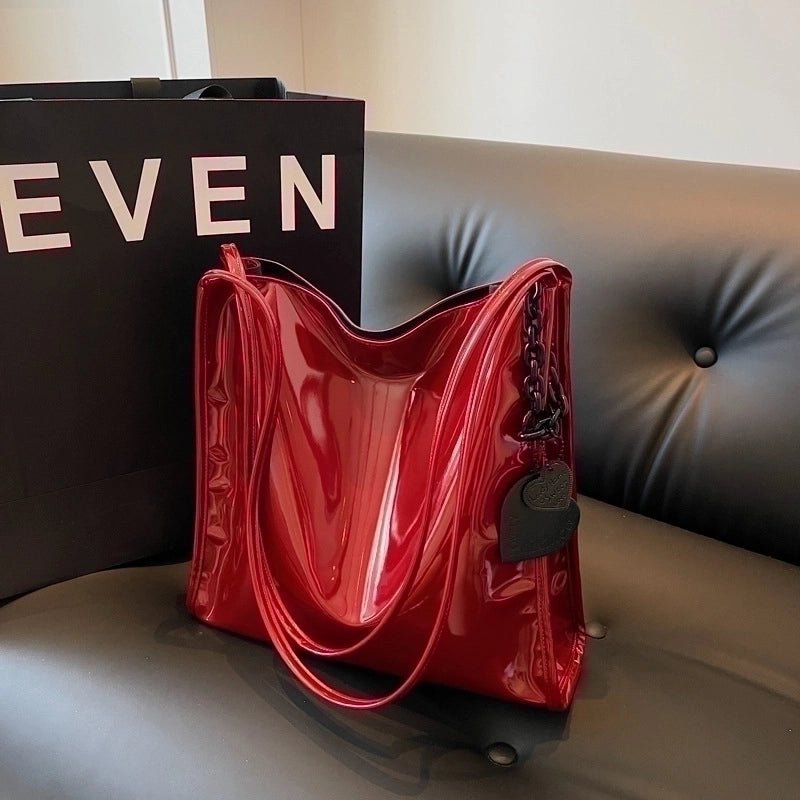 Women's Large Pu Leather Solid Color Streetwear Square Magnetic Buckle Tote Bag