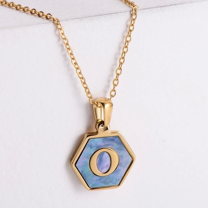 304 Stainless Steel 18K Gold Plated Minimalist Plating Letter Shell Pendant Necklace