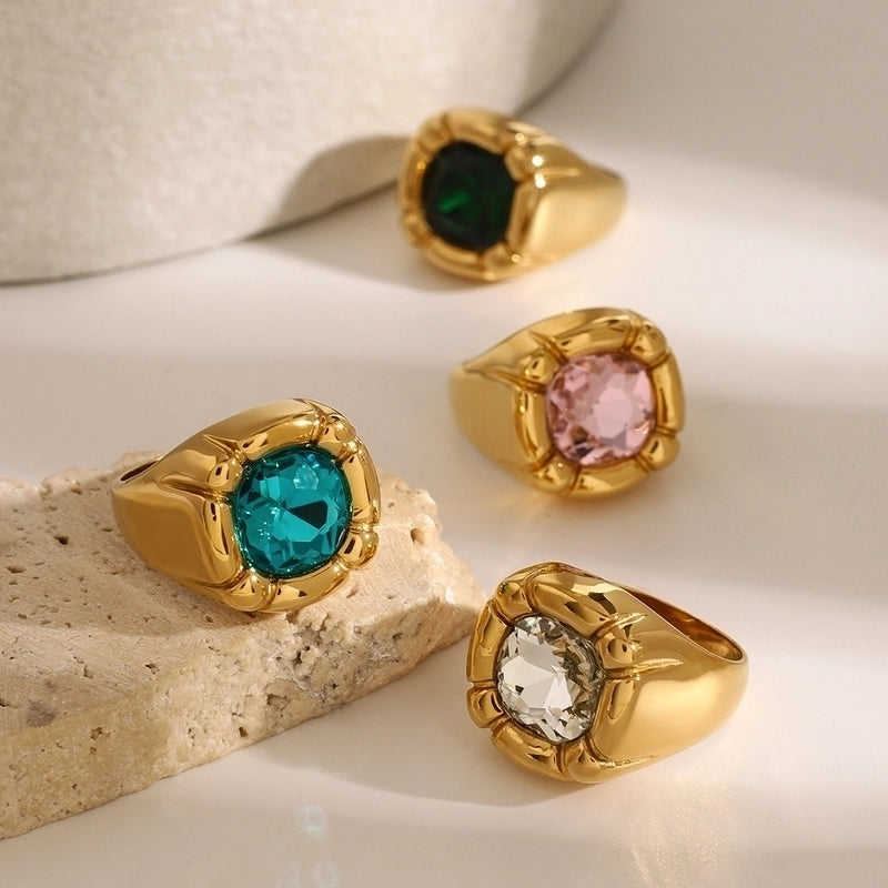 Formal Classic Style Artistic Geometric 304 Stainless Steel Glass Inlay Rings