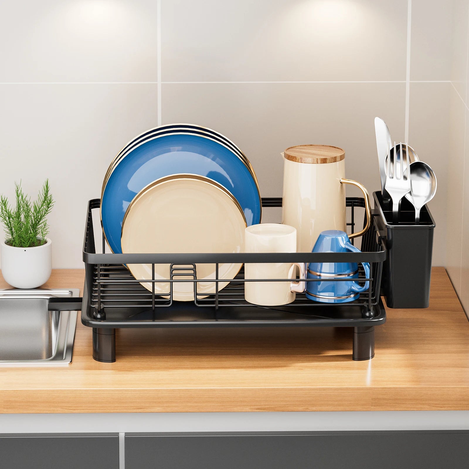 Dish Drying Rack. Multifunctional Space-Saving Dish Storage Rack. Kitchen Countertop Storage Rack