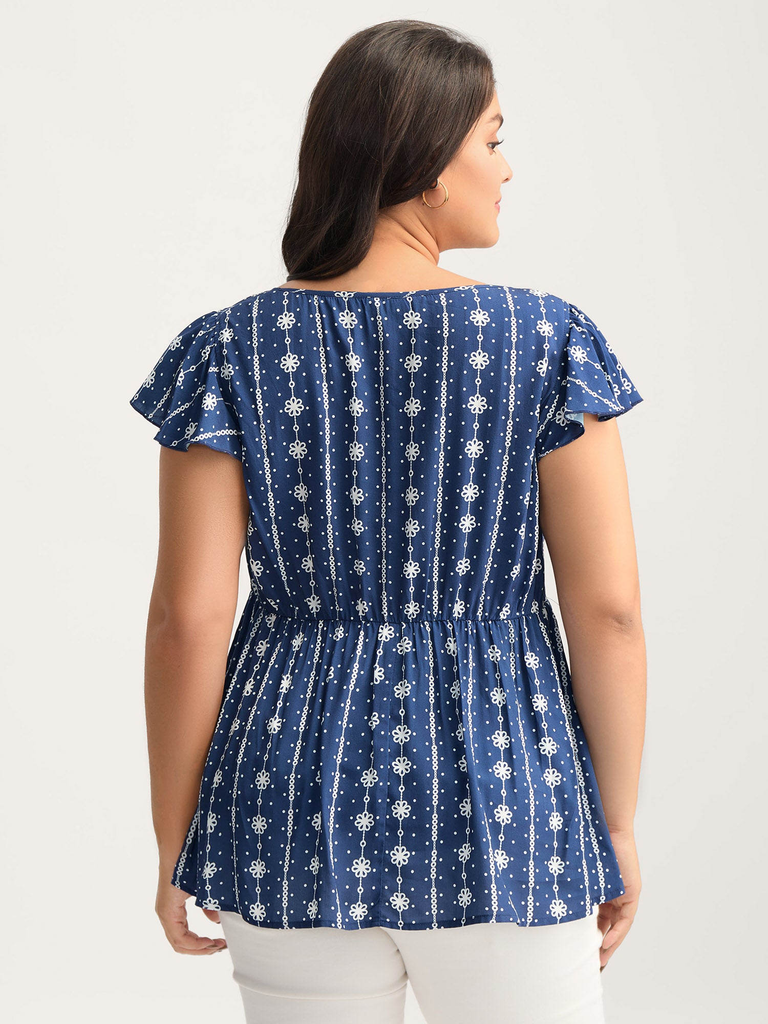 Rayon Floral Stripe Sweetheart Blouse