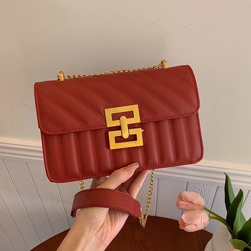 Women's Medium Pu Leather Solid Color Elegant Classic Style Square Flip Cover Shoulder Bag Crossbody Bag
