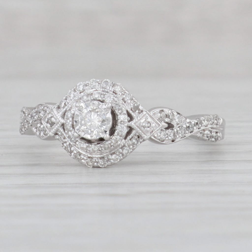 0.25ctw Round Diamond Halo Engagement Ring 14k White Gold Size 7.5