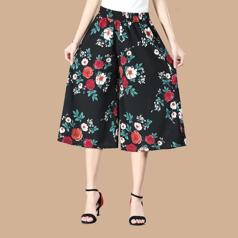 (Hot Sale-49% OFF) Women's High Elastic Waist Pleated Chiffon Wide Leg Culottes