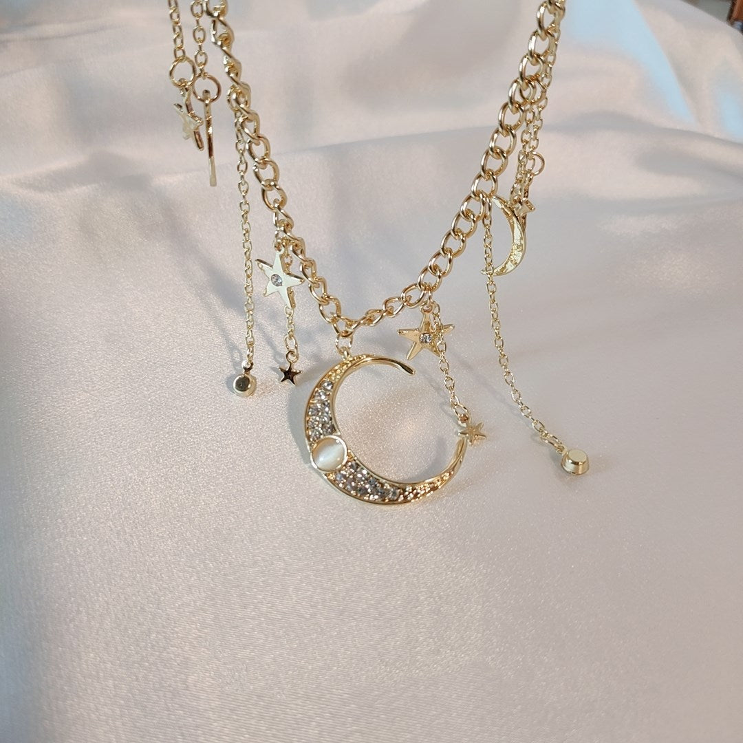 unzzy fantasy star and moon clavicle chain KF50077