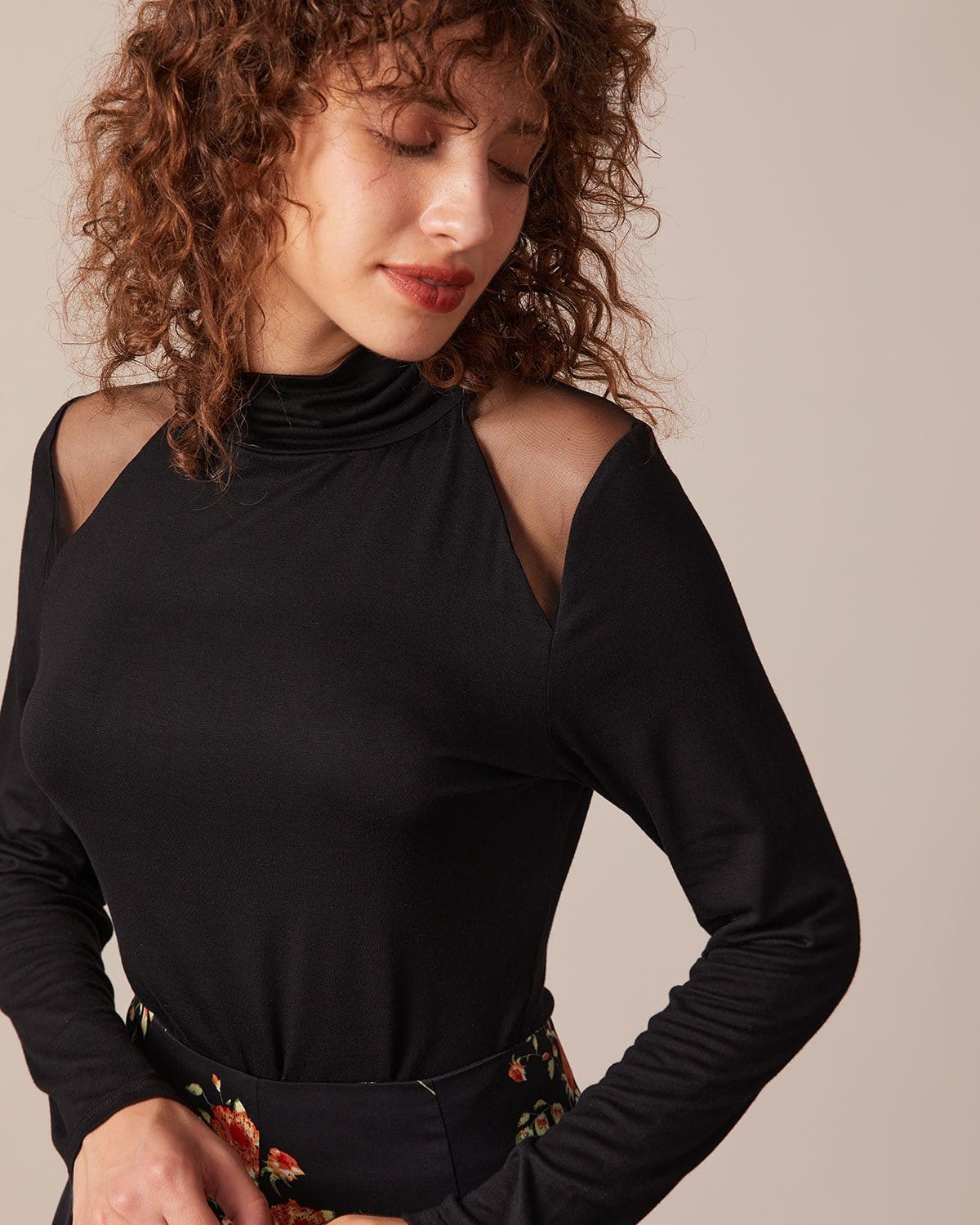 The Black Turtleneck Sheer Splicing Tee