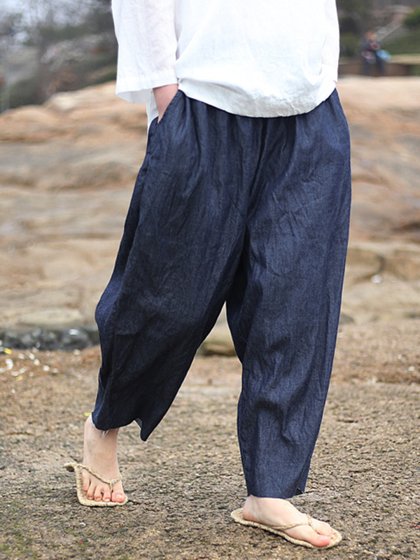 Vintage Loose Denim Color Wide Leg Jean Pants