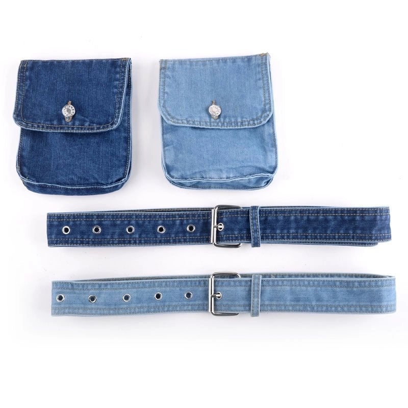 Women's Streetwear Solid Color Alloy Denim Waist Bags