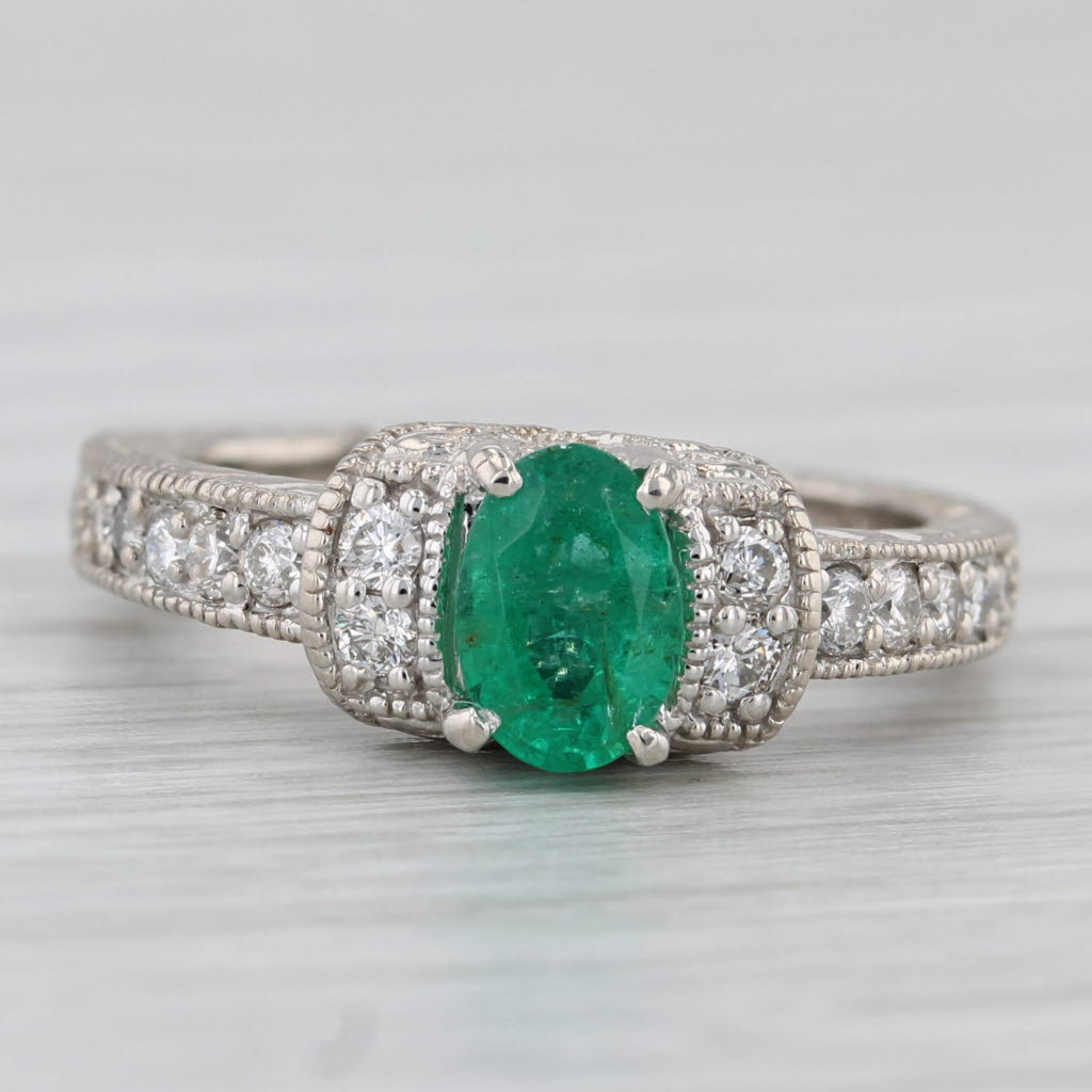 1ctw Oval Emerald Diamond Ring 14k White Gold Size 6.5 Engagement