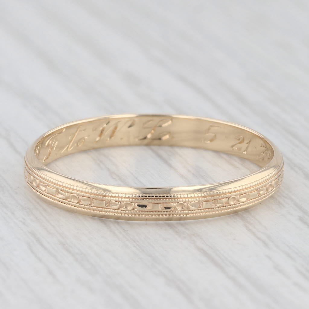 Vintage 14K Yellow Gold Engraved Floral Pattern Wedding Band Size 13.25 Ring