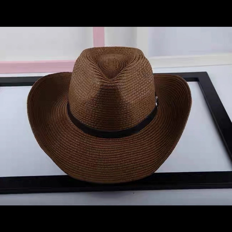 Women's Minimalist Color Block Crimping Straw Hat