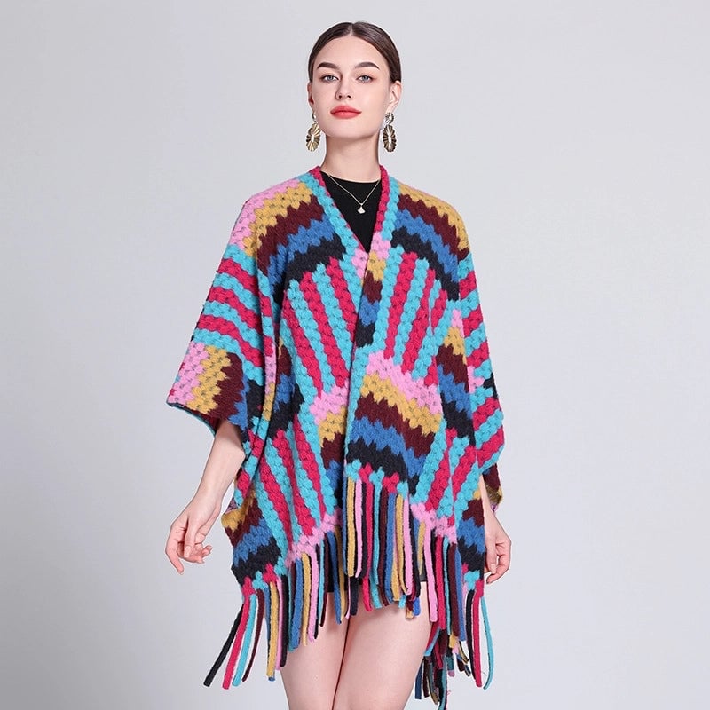 Women's Retro Ethnic Style Plaid Polyester Tassel Shawl