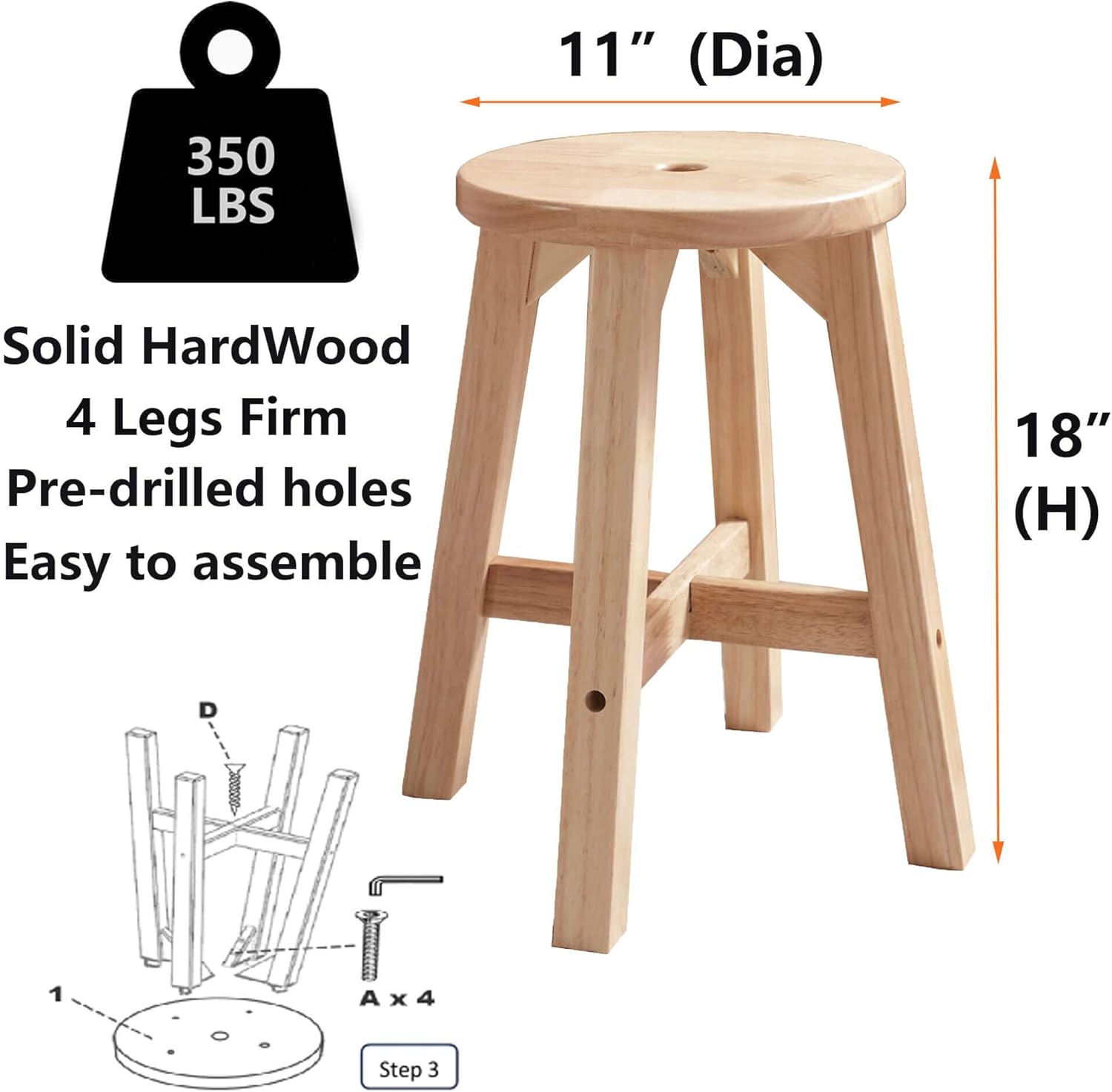 Wooden Stool, Solid Wood Round Stools