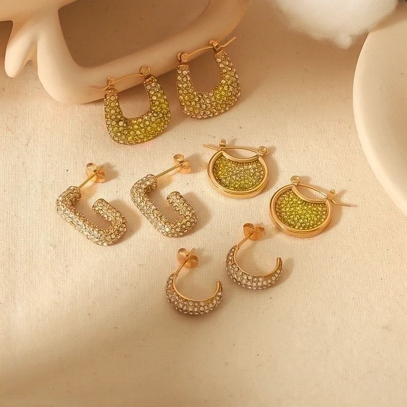 1 Pair Elegant Lady Geometric Inlay 304 Stainless Steel Zircon 18K Gold Plated Ear Studs