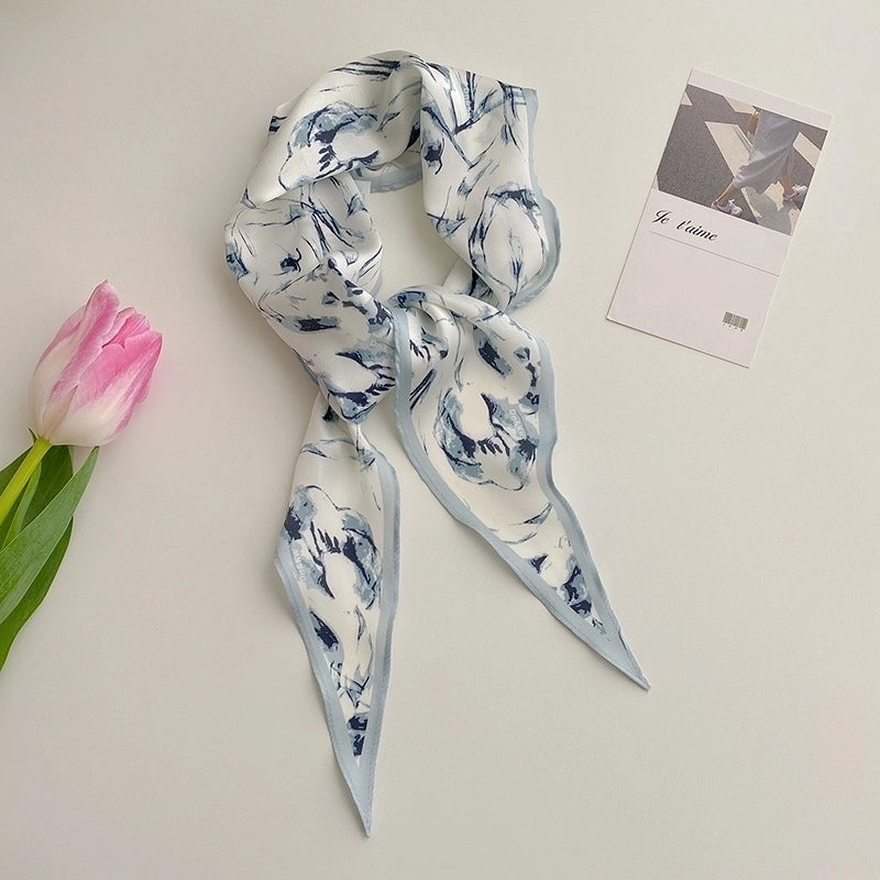 Women's Ig Style Minimalist Flower Satin Printing Silk Scarf