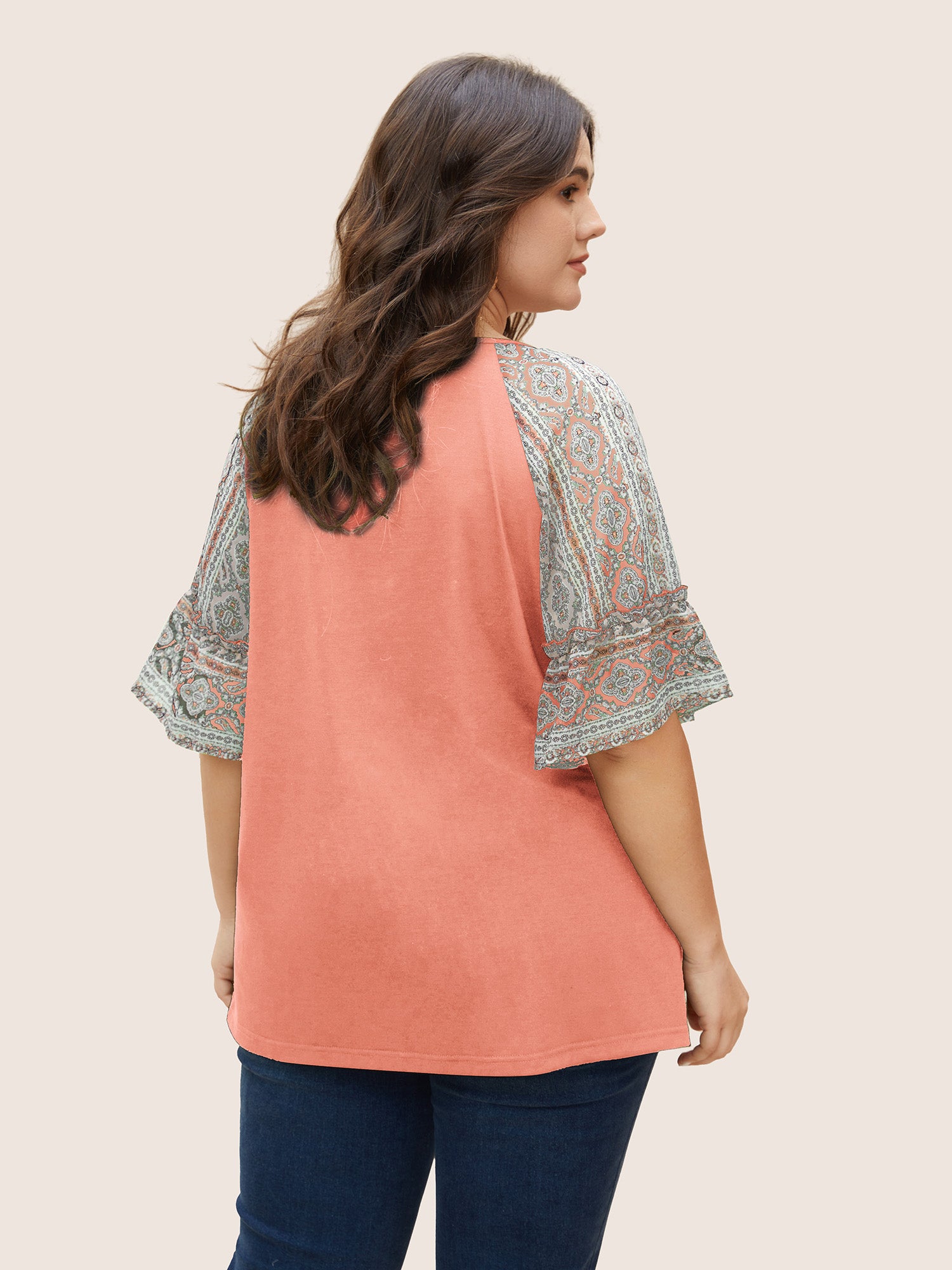 Boho Print Patchwork Raglan Sleeve T-shirt