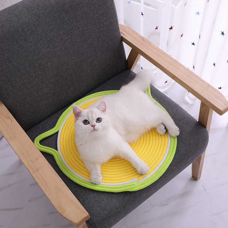 Cat Ears Shape Woven Cotton Rope Mat Cat Scratching Mat