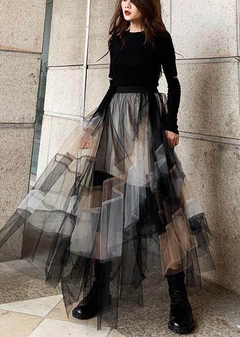 Vintage Color block Ruffles tulle Summer Skirt