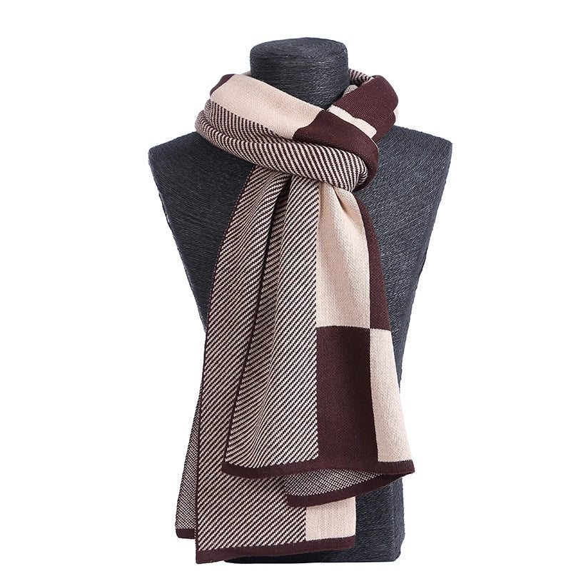 Men's Scarf Winter Warm Plaid Thickened Business Knitted Cashmere Thick Scarf Fashionable Scarf