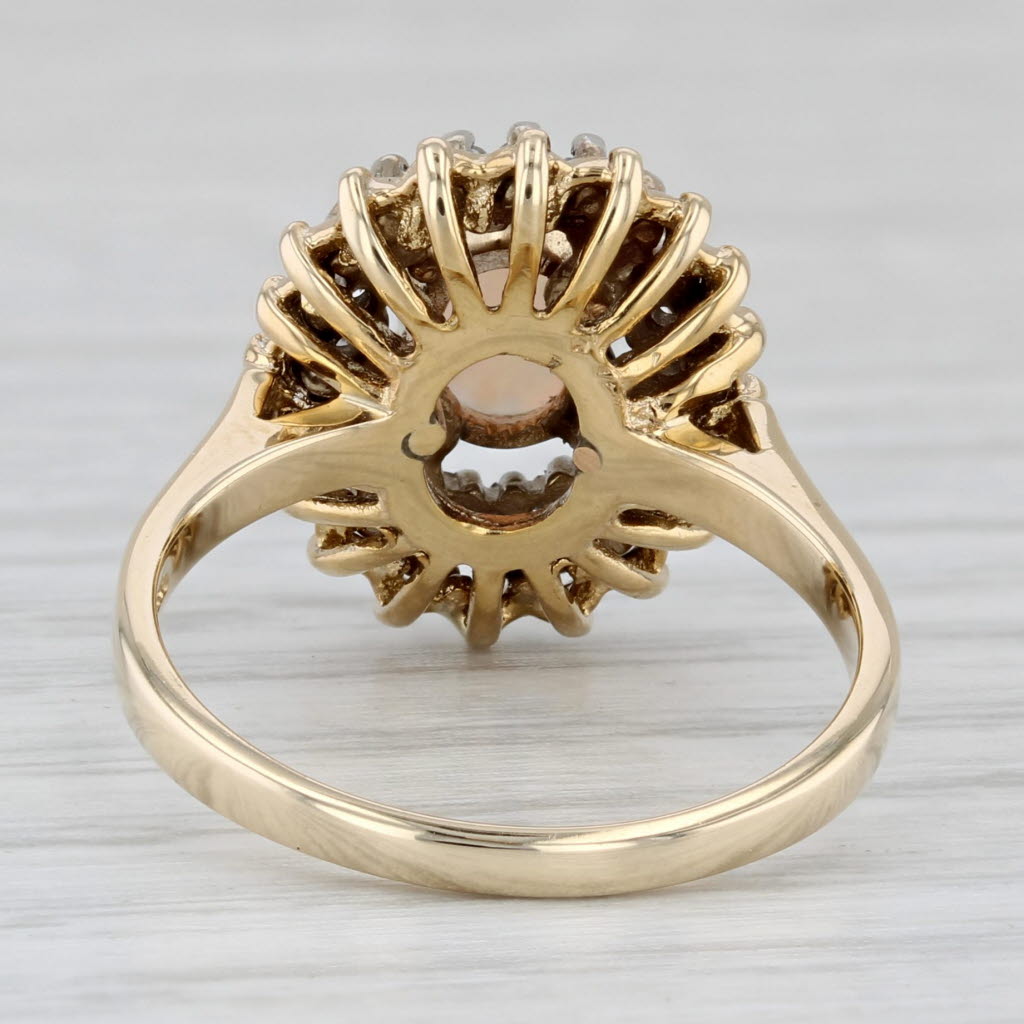 Oval Opal Cabochon Diamond Halo Ring 14k Yellow Gold Size 6.5